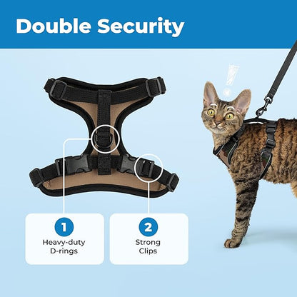 Voyager Escape Proof Cat Harness and Leash Set with Reflective Stitching, Neoprene Handle 5ft - Supports Small, Medium and Large Cats, Kittens for Walking by Best Pet Supplies - Army, XXXS