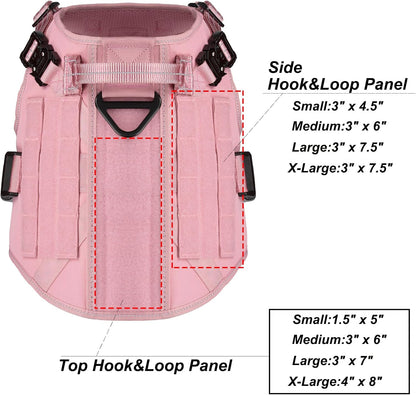 ICEFANG Tactical Dog Harness,Small Size, 2X Metal Buckle,Working Dog MOLLE Vest with Handle,No Pulling Front Leash Clip,Hook and Loop Panel (Pink, S (Pack of 1))