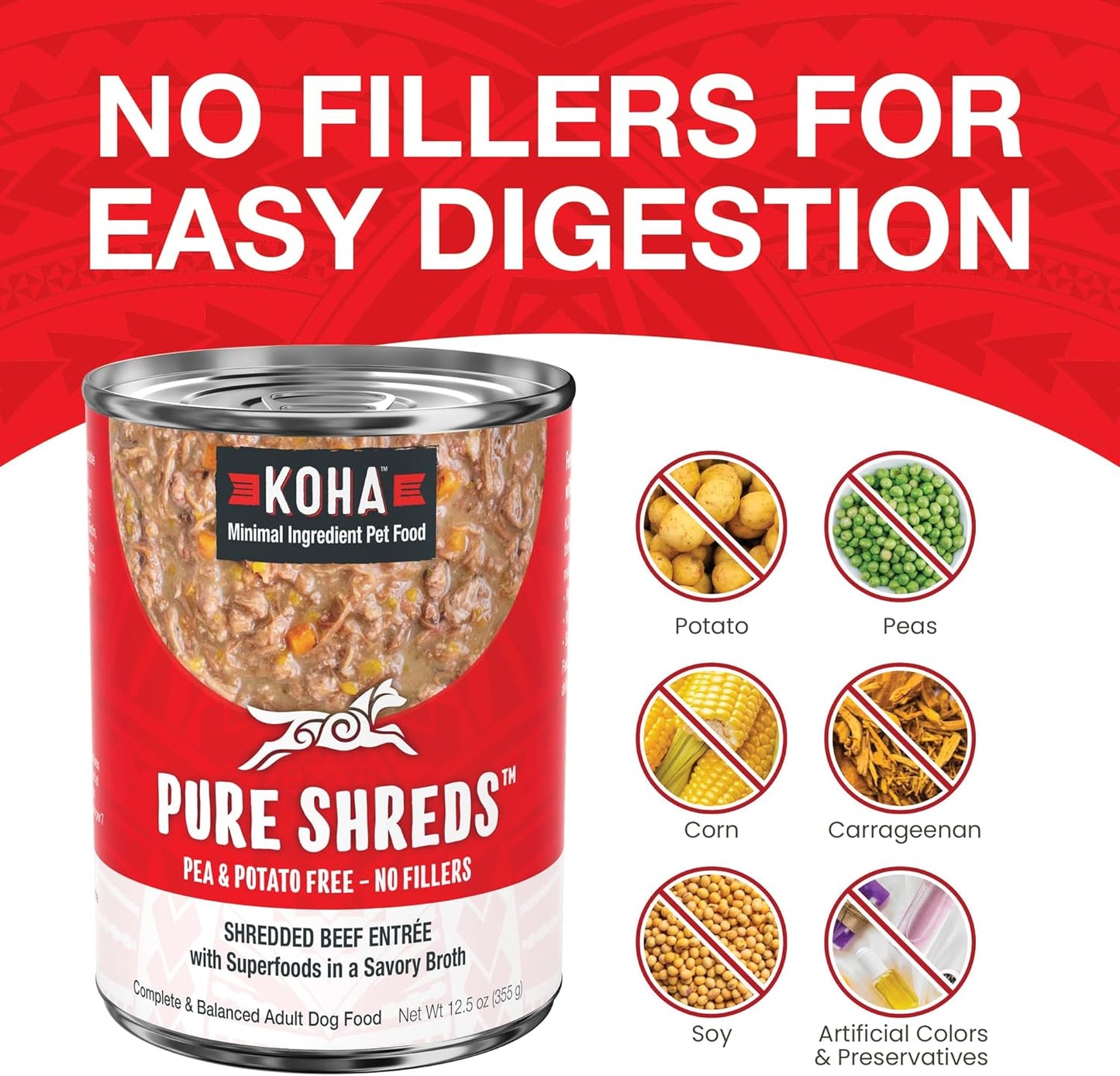 KOHA Pure Shreds Beef Entrée for Dogs, 12.5oz Cans (Pack of 12)