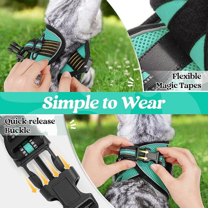 rabbitgoo Cat Harness and Leash Set for Walking Escape Proof, Adjustable Soft Kittens Vest with Reflective Strip for Cats, Comfortable Outdoor Vest,Green,S