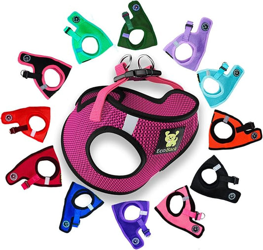 EcoBark Step in Dog Harness - Eco-Friendly Teacup Dog Harnesses for XXS, XS, and Small Dogs - Reflective and Adjustable Mini Body Halter Vest -Tiny Soft Mesh Toy Breed Harness (Fuchsia Pink, XXXS)