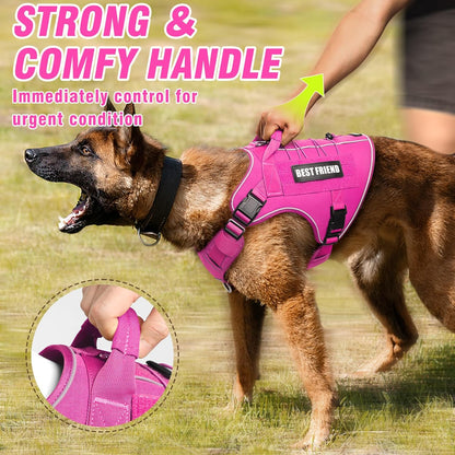 Tactical Dog Harness Small Sized Dog,No Pull Military Dog Vest with Handle,Reflective Heavy Duty Pet Harness for Walking Hiking Training Hot Pink S