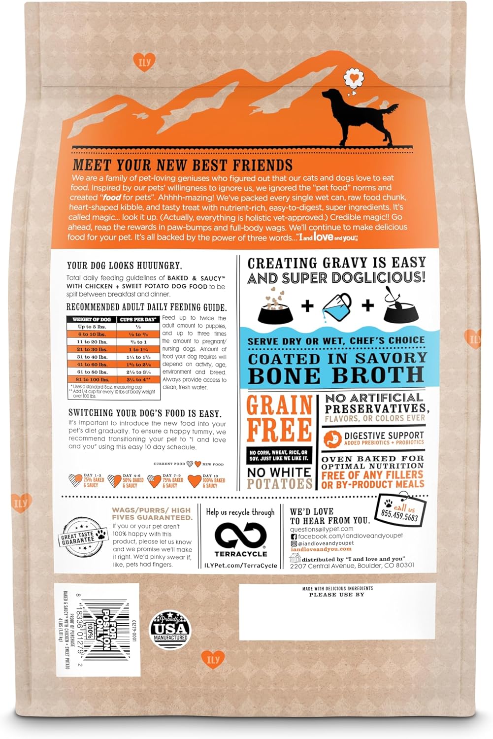 I AND LOVE AND YOU Baked and Saucy Dry Dog Food - Chicken + Sweet Potato - Prebiotic + Probiotic, Real Meat, Grain Free, No Fillers, 4lb Bag