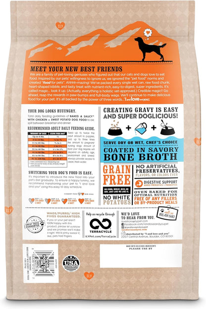 I AND LOVE AND YOU Baked and Saucy Dry Dog Food - Chicken + Sweet Potato - Prebiotic + Probiotic, Real Meat, Grain Free, No Fillers, 4lb Bag