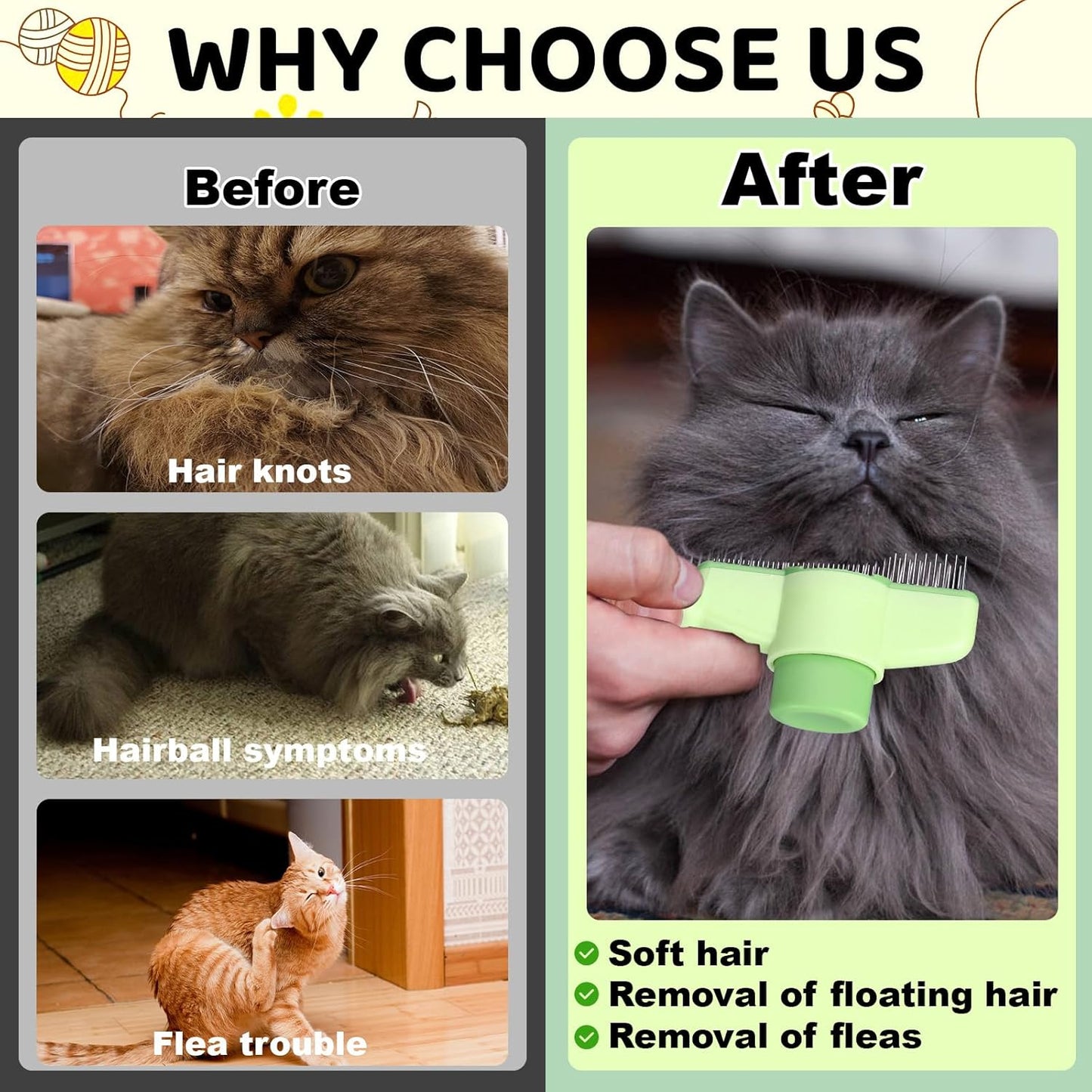 XANGNIER Pet Hair Removal Comb One-Click Self-Cleaning Grooming Brush, De-Shedding Comb for Short & Long Hair, Pet Grooming Supplies for Cats & Dogs