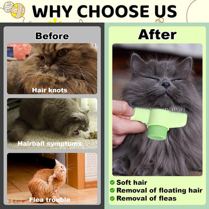 XANGNIER Pet Hair Removal Comb One-Click Self-Cleaning Grooming Brush, De-Shedding Comb for Short & Long Hair, Pet Grooming Supplies for Cats & Dogs