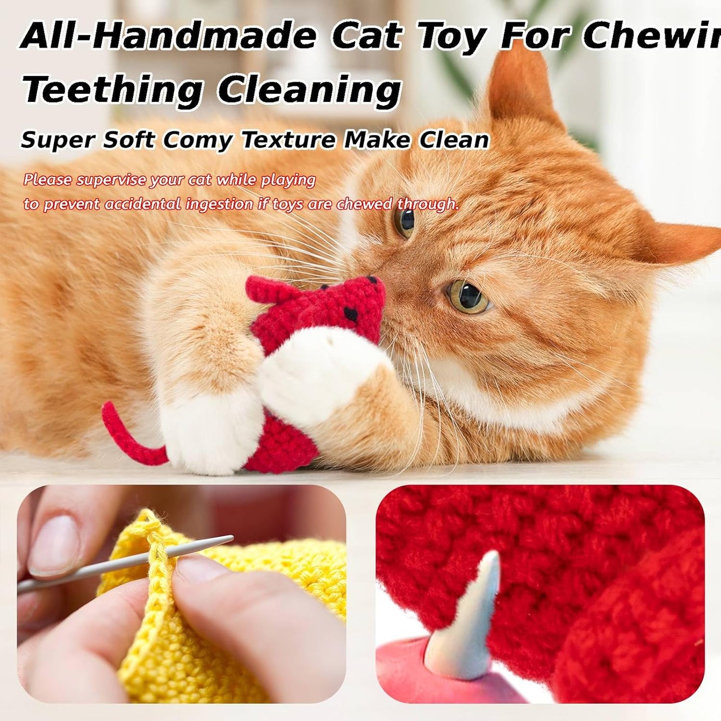 Retro Shaw Catnip Toys Crochet Mice Cat Toys,3 Pcs Yarn Cat Nip Mouse Animals Toy,Safe Teeth Cleaning Toy for Indoor Kittens