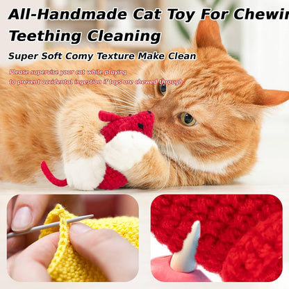 Retro Shaw Catnip Toys Crochet Mice Cat Toys,3 Pcs Yarn Cat Nip Mouse Animals Toy,Safe Teeth Cleaning Toy for Indoor Kittens