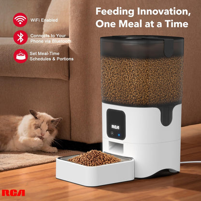 RCA Pet Rabbit, Cat & Dog Feeder, 6-Liters | Smart, WiFi, RCA App Control for Remote Feeding, Dishwasher Safe Bowls, Compatible with Alexa & Google, BPA-Free Materials