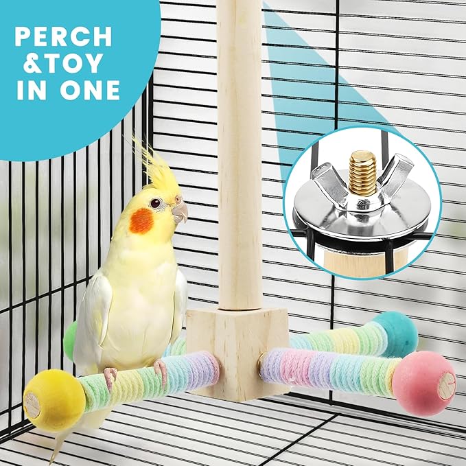 Upgraded Parrot Perch Toy,Rotating Bird Perch Stand with Chew Ball Toy for Small&Medium Birds,Bird Cage Accessories for Parakeets Cockatiels Lovebirds Conures Finches Budgies