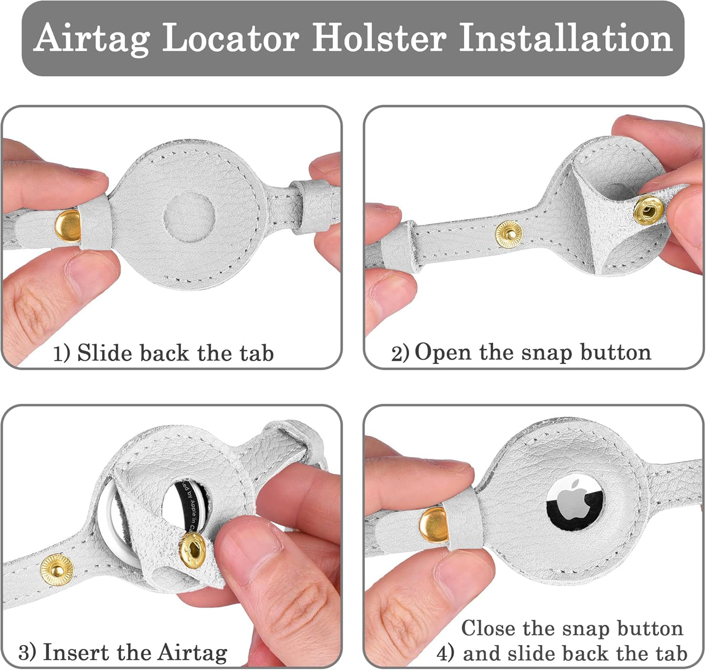 OOPSDOGGY Leather AirTag Cat Collar with Bell - Non Breakaway Kitten Collar with Apple Air Tag Holder - Lightweight GPS Pet Collars for Girl Boy Cats, Small Dogs, Puppies (White)