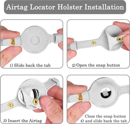 OOPSDOGGY Leather AirTag Cat Collar with Bell - Non Breakaway Kitten Collar with Apple Air Tag Holder - Lightweight GPS Pet Collars for Girl Boy Cats, Small Dogs, Puppies (White)