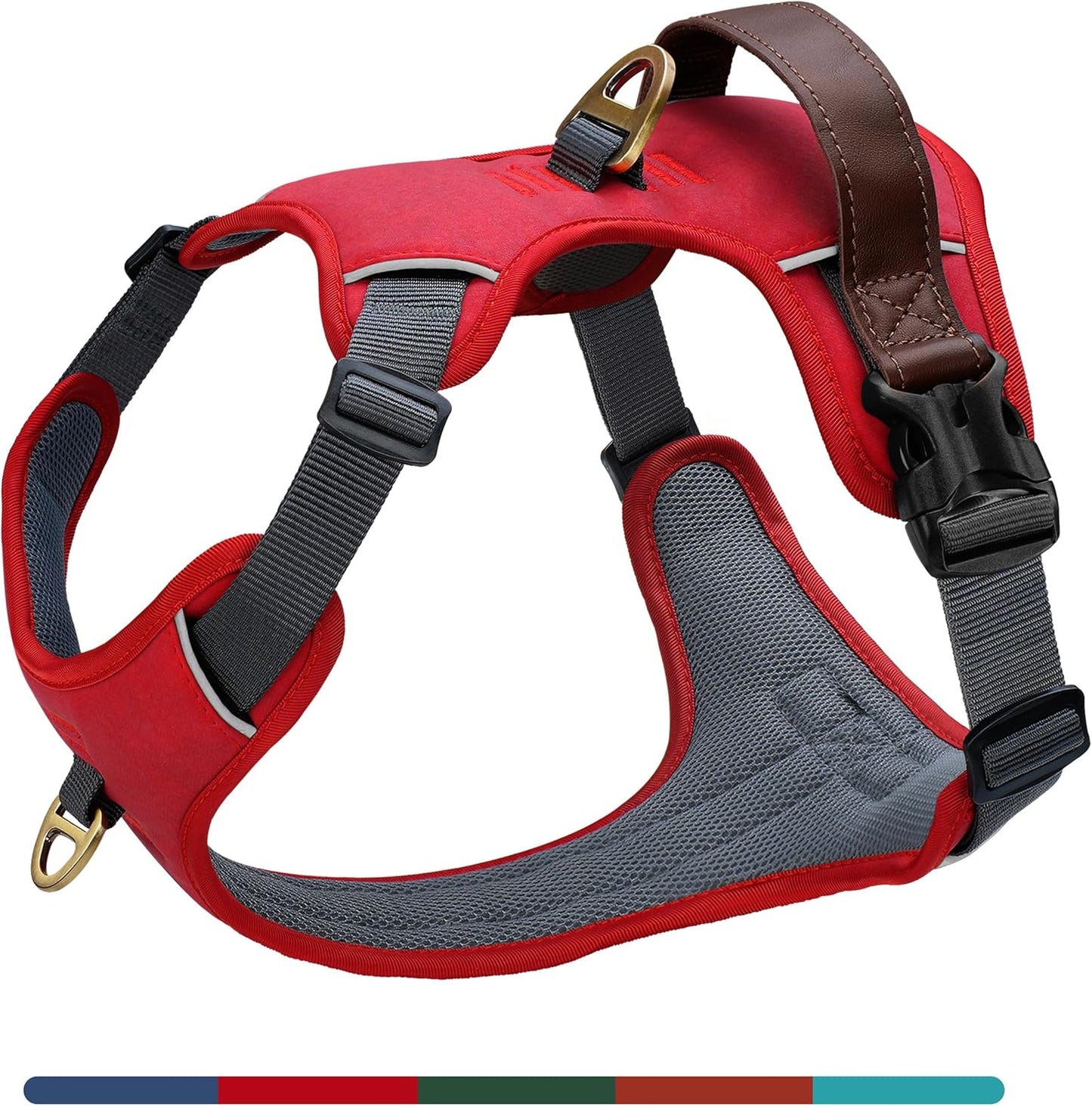 No Pull Dog Harness Small Sized Dog,Stylish PU Leather Vest with Easy Control Handle,No Choke Front Clip with 2 Metal Leash Clips,Reflective & Adjustable for Walking,Red,Chest 19-24"