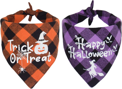 ADOGGYGO Halloween Dog Bandanas, Classic Orange Purple Plaid Pet Scarf Bib, Premium Cotton Fabric, Multiple Sizes, Halloween Bandanas for X-Large Dogs Pets (X-Large)