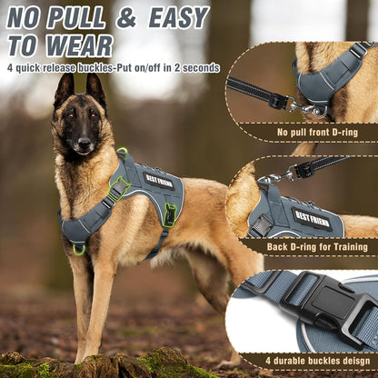 Tactical Dog Harness for Large Dogs,No Pull Military Dog Vest with Handle,Reflective Heavy Duty Pet Harness for Walking Hiking Training Gray L