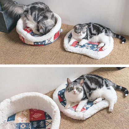 Cat Cave Bed – Plush, Warm & Calming Hideaway with Detachable Lid & Mat, Covered House for Indoor Kitten & Kitty (Redwhite)