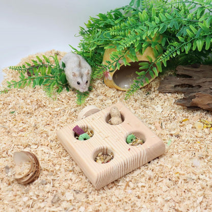 Hamster Cage Accessories, Wooden Feeding Dish with 4 Sections, Wooden Feeder for Small Animals, Food Bowl for Hamster, Guinea Pig, Chinchilla, Rat