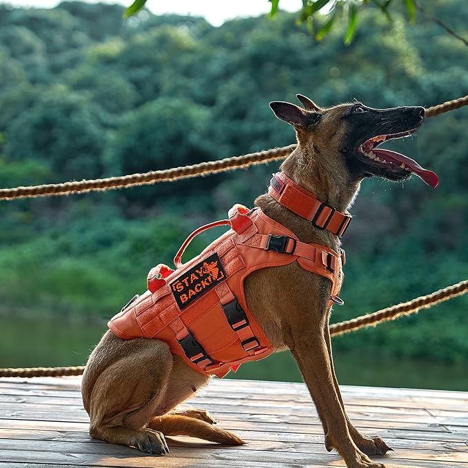 OneTigris Large Tactical Dog Harness, No Pulling Adjustable Dog Vest Harness, Heavy Duty Dog Harness with Handle, Large Hook and Loop Panels for Patch(Orange,M)