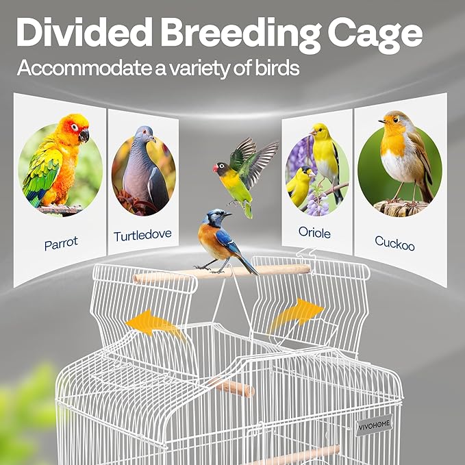 VIVOHOME 64 Inch Bird Cage with Play Top and Rolling Stand for Parrots Conures Lovebird Cockatiel Parakeets White