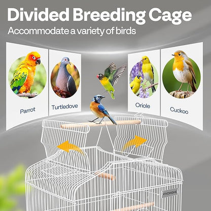 VIVOHOME 64 Inch Bird Cage with Play Top and Rolling Stand for Parrots Conures Lovebird Cockatiel Parakeets White