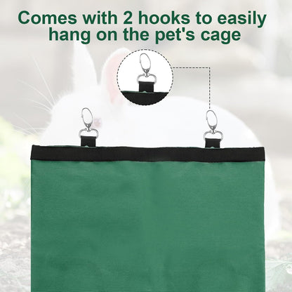 2 Pcs Rabbit Hay Feeder,Guinea Pig Hay Feeder,13×10.8 Inch Guinea Pig Bag,Small Animal Feeding Bag for Rabbits, Hamsters, Hedgehogs(3 Holes,Green)