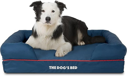 The Dog’s Bed, Large Oxford Blue/Red Memory Foam, Pain Relief: Arthritis, Hip & Elbow Dysplasia, Post Surgery, Lameness, Supportive, Calming, Waterproof Washable Cover
