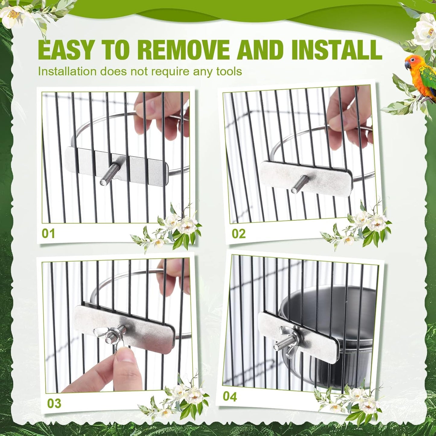 Sabary 6 Pcs Bird Feeding Dish Cups Stainless Steel Bird Bowls for Cage Parrot Food Bowl 10 Oz Birds Water Bowl for Parakeet Conure Cockatiels Lovebird Budgie Chinchilla African Greys Small Animal