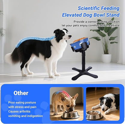 Dog Bowls,Elevated Adjustable Dog Bowl Stand with 3 Heights & Tilted Feeding Design, Raised Stand Compatible with Medium & Large Breeds(with Stainless Steel Bowls-Black)