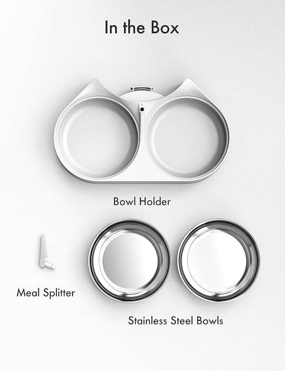 PETLIBRO Pet Food Splitter with Stainless Steel Bowls, Automatic Cat Feeder Bowls for Two Cats or Dogs, Suitable for PETLIBRO Automatic Cat Feeder PLAF005, PLAF006, PLAF103, PLAF203, White