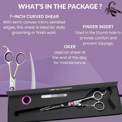 Kenchii Scorpion 7 Inch, Curved Grooming Scissors for Dogs and Pets - Premium Steel Scissors for Dog Grooming - Dog Shears Pet Grooming Accessories - Pet Hair Trimming Scissor