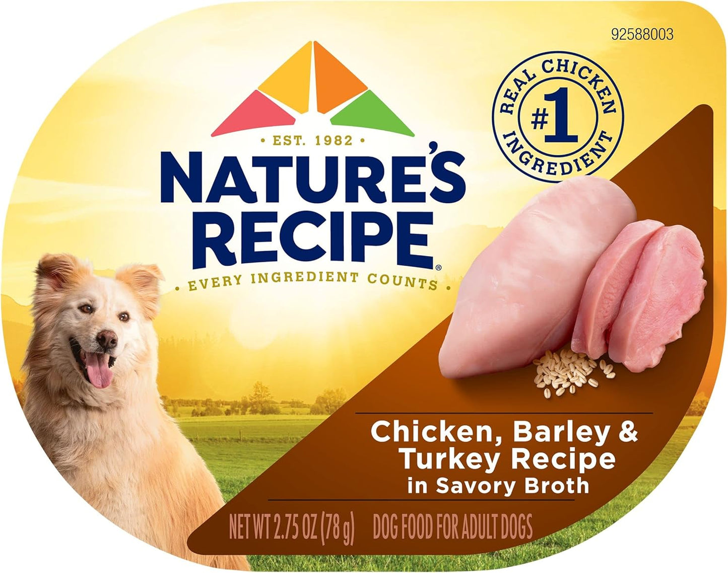 Nature’s Recipe Chicken, Barley & Turkey Recipe in Savory Broth Wet Dog Food, 2.75 oz. Cup, 12 Count