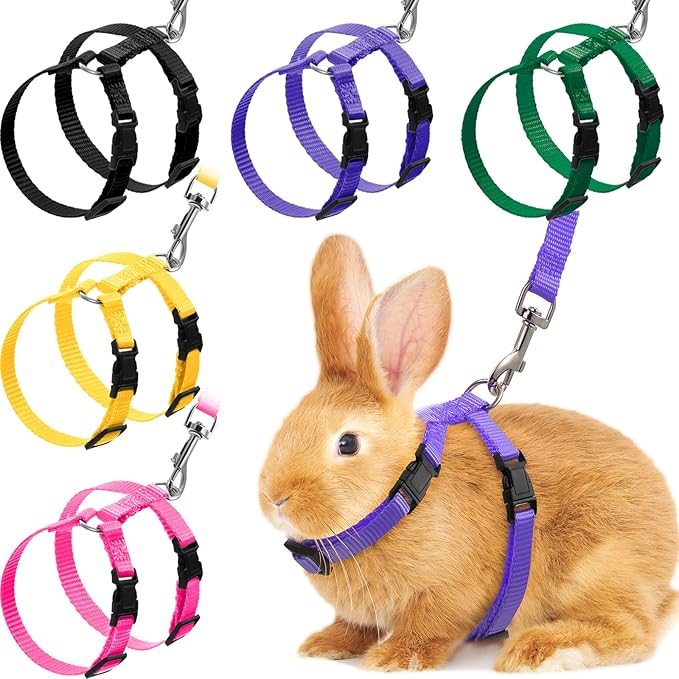 Outus 5 Pieces Adjustable Rabbit Harness and Leash Set Escape Proof Bunny Harness Vest for Pet Running Walk Jogging Bunny Cat Puppy Kitten Ferret and Other Small Pet(Lovely Color)