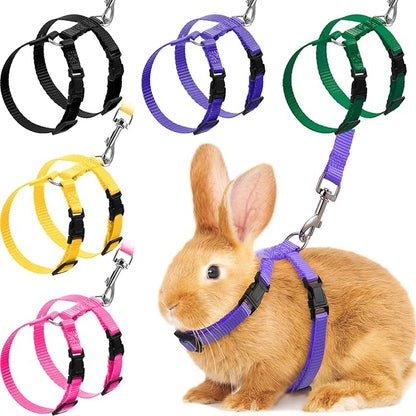 Outus 5 Pieces Adjustable Rabbit Harness and Leash Set Escape Proof Bunny Harness Vest for Pet Running Walk Jogging Bunny Cat Puppy Kitten Ferret and Other Small Pet(Lovely Color)