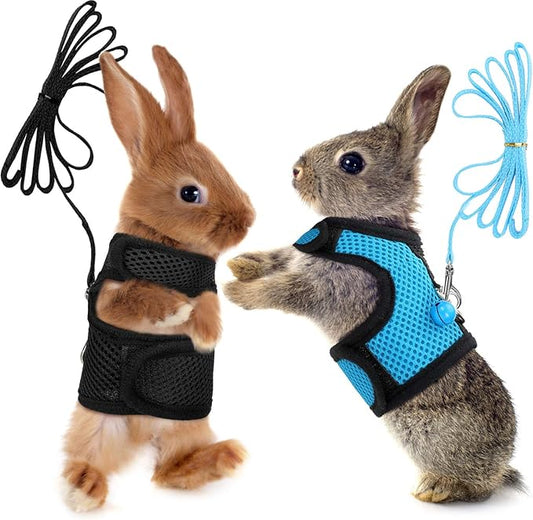 SATINIOR 2 Pieces Guinea Pig Clothes Baby Ferret Rats Hamster Soft Mesh Harness Leash Vest Set with Bell for Guinea Pigs, Hamster, Ferret, Rabbit, Chinchilla and Similar Small Animals(Blue, Black,L)