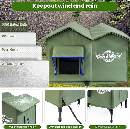 Heated Cat House for Outside Outdoor Cat House with Elevated Base Cat-Attracting Eave Design Feral Stray Shelter Weatherproof in Winter Garage Yard Porch Size L