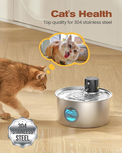 Cat Water Fountain with Motion Sensor: Rechargeable Cat Fountain Wireless - Metal Pet Water Fountain Powered by 4000 mAh Battery - 108oz/3.2L Cordless Animals Water Fountain Inductor -16 Filters
