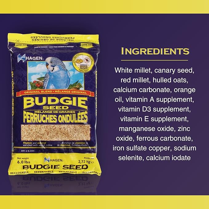 Hagen Parakeet/Budgie Staple VME Seed – Premium Blend, Nutritionally Balanced, Fortified with Vitamins & Minerals, Dust-Free Mix for Budgies, 25 lb Bag