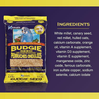 Hagen Parakeet/Budgie Staple VME Seed – Premium Blend, Nutritionally Balanced, Fortified with Vitamins & Minerals, Dust-Free Mix for Budgies, 25 lb Bag