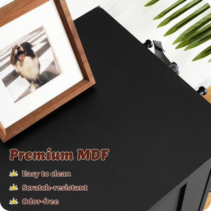 ALINE FURNITURE Dog Feeding Station with Storage Cabinet and 2 Elevated Dog Bowls, Hidden Pet Feeder Station Wood, Dog & Cat Storage Organizer, Black