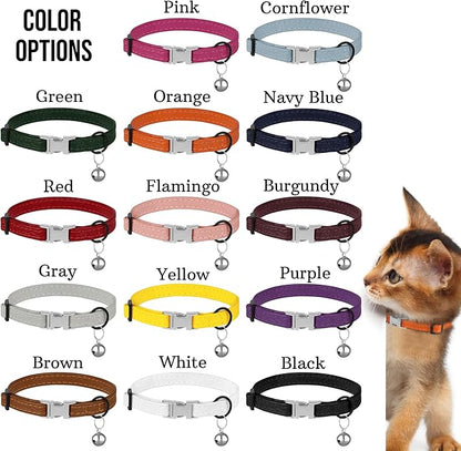 Leather Cat Collar with Buckle and Removable Bell - Non Breakaway Adjustable Soft Safety Small Pet Collars for Girl Boy Cats Kitten (White)