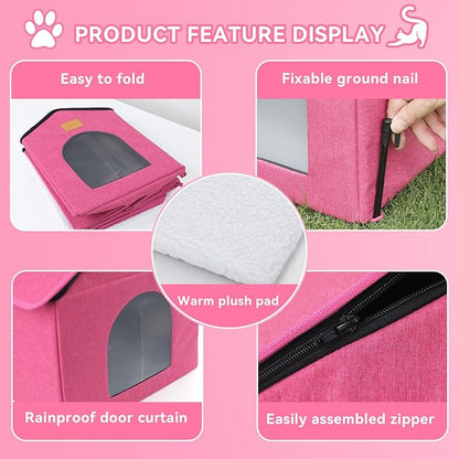 Outdoor Cat House for Shelter Feral Cat, Outside Waterproof Cat House for Outdoor/Indoor Cats, Insulated Cat Bed for All Seasons with Cozy Cushion (Rose Pink, Large Zip Style)