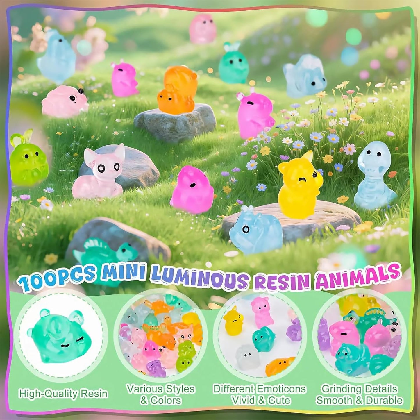 Mini Glow in The Dark Animal Resin Models Mystery Resin Animals Individually Wrapped Blind Bag Hide Small Luminous Figures DIY Fairy Garden House Micro Landscape Aquarium Decor Random Design (200)
