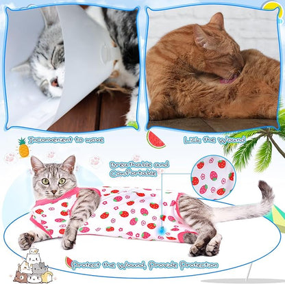Kacctyen 6 Set Cat Recovery Suit After Surgery Female and Male Cat Kitten Surgery Suit E Collar Alternative Pajama Kitty Clothes for Spay Abdominal Skin Anti Licking(Fruit,Small)