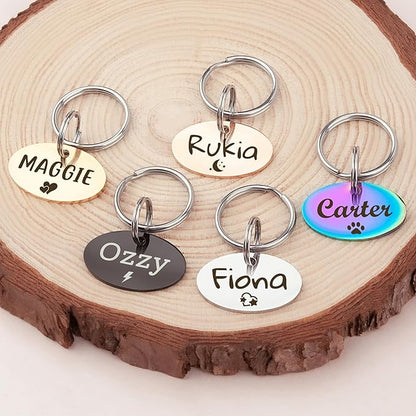 Anavia Small Size Dog Cat ID Tags, Small/XS Personalized Color Plated Stainless Steel Puppy Kitten Name Tags, Customized Engraved Nameplate Pet Collar Tag (Black, Oval)