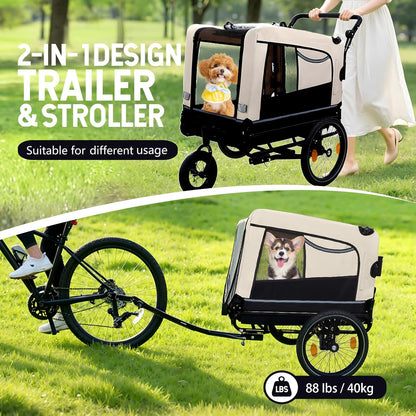 Pet Bike Trailer for Dogs, 88LBS Capacity Dog Bicycle Trailer with 20" Pneumatic Rubber Wheels, Multi-Directional Ventilation, Waterproof Cover, Perfect for Cycling with Pets