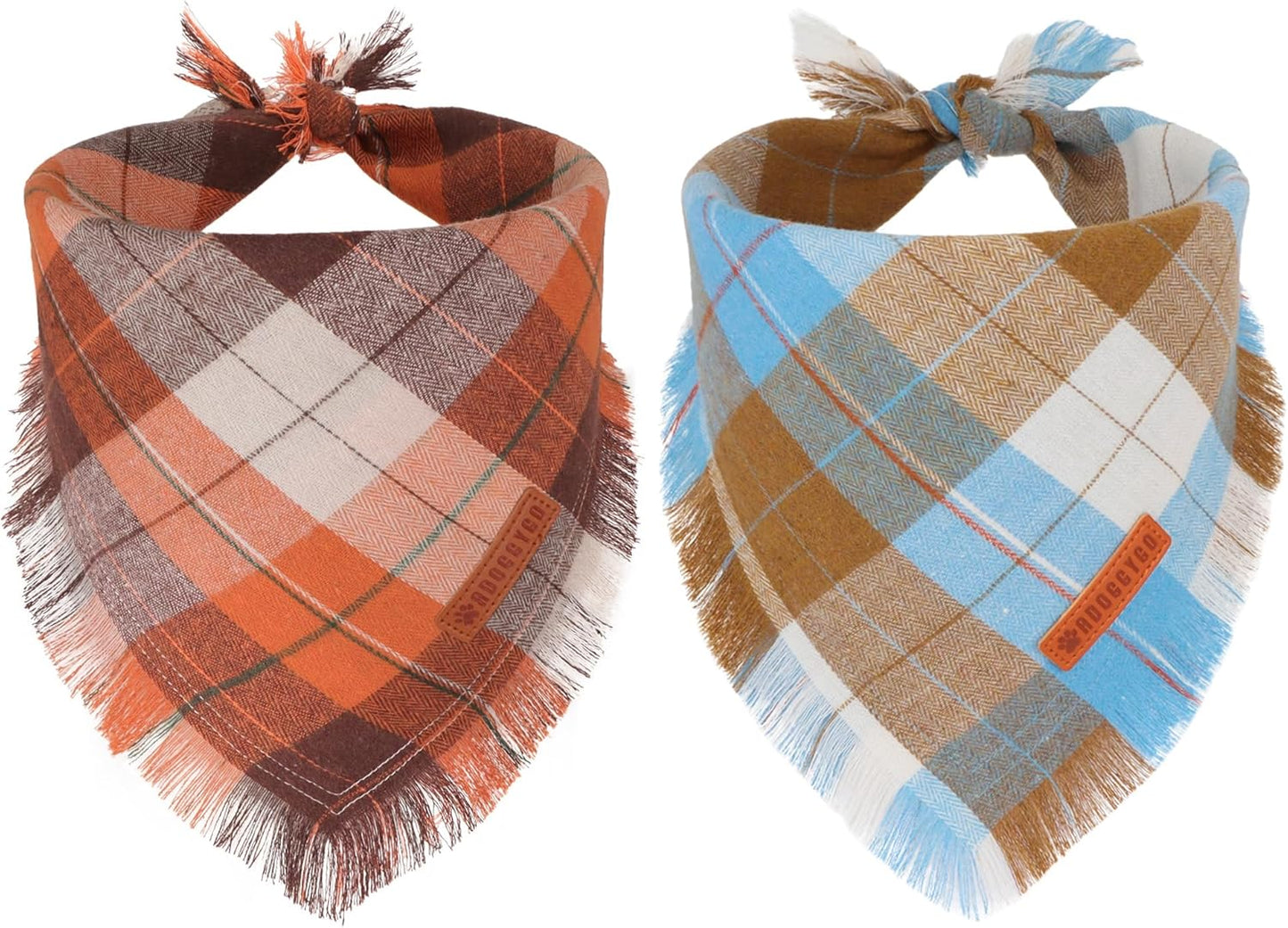 ADOGGYGO Fall Dog Bandanas with Tassels Edges, Stylish Plaid Pet Halloween Thanksgiving Scarf Bib, Orange Plaid Fall Bandanas for Medium Large Dogs Pets (Large)
