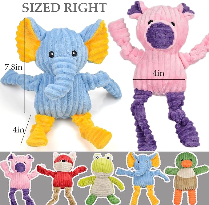 5 Pack Tough Dog Toys Stuffed Squeaky Dog Toys Assortment Plush Animal Dog Toy Value Bundle Puppy Pet Dog Toys for Small Medium Large Dogs