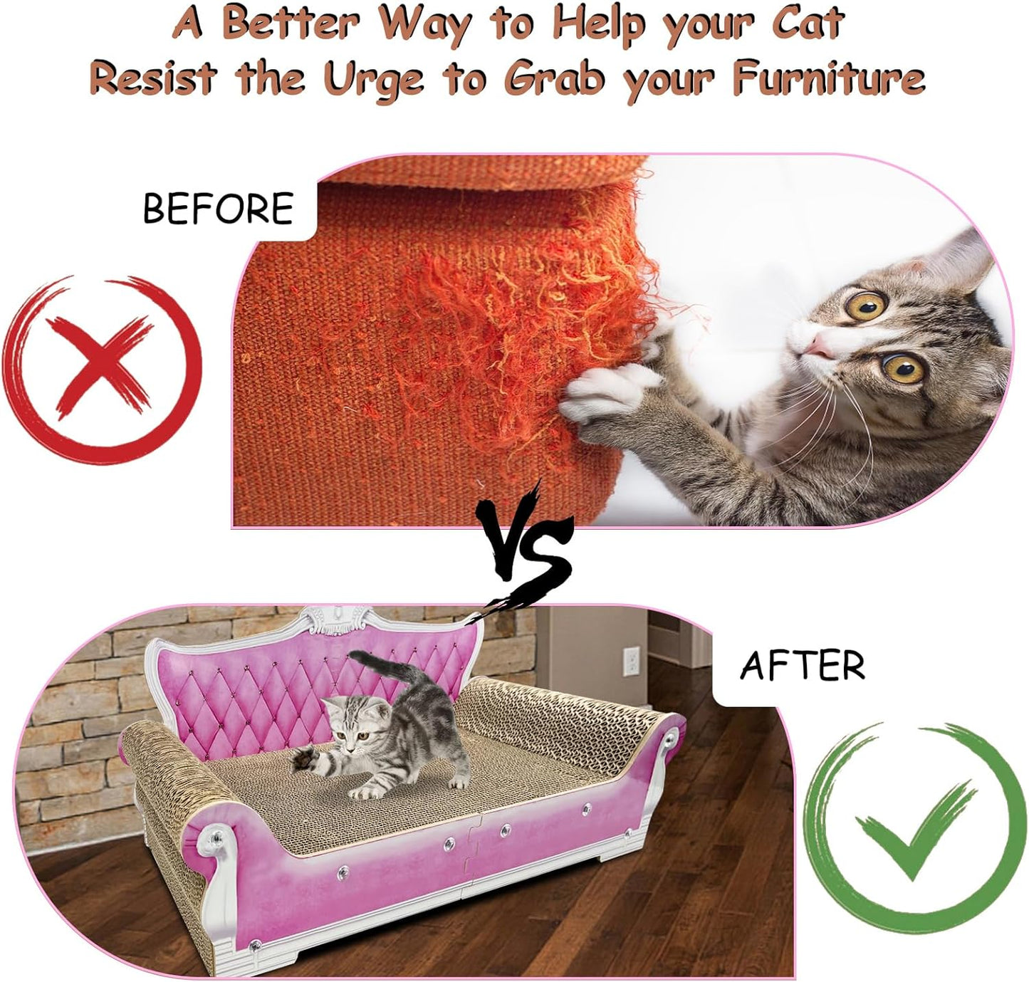 Luxury Cardboard Cat Scratcher Sofa Bed, Couch Shaped Scratching Board with Catnip, Scratcher for Indoor Cats, Large Pink
