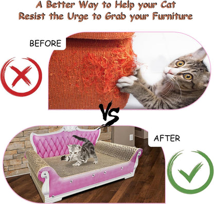 Luxury Cardboard Cat Scratcher Sofa Bed, Couch Shaped Scratching Board with Catnip, Scratcher for Indoor Cats, Large Pink