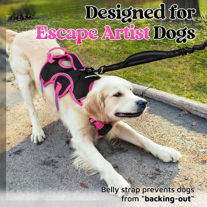 rabbitgoo Escape Proof Dog Harness Medium, Soft Padded Full Body Pet Harness, Reflective Adjustable No Pull Vest with Lift Handle and Leash Clip for Walking Hiking Training, Pink & Black, M